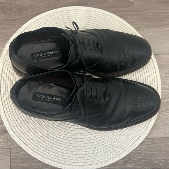DOLCE & GABBANA‎ Mens Lace Up Black Leather Loafer Dress Shoes Size 10 Old Money main image 4